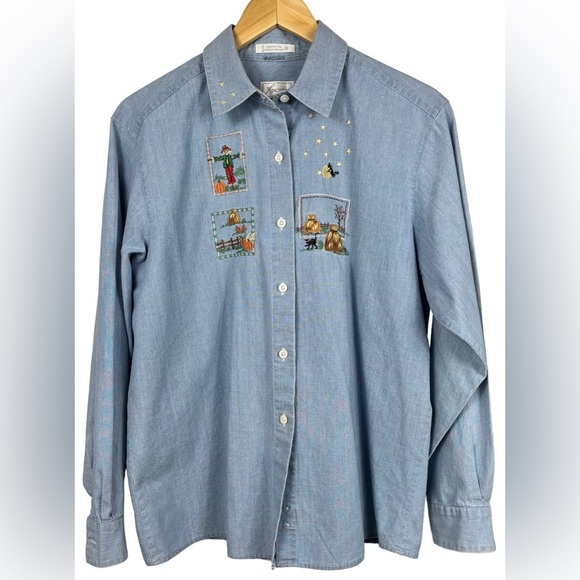 Foxcroft Blue Button Down Fall Long Sleeve Shirt | Size: 8 - Picture 1 of 8